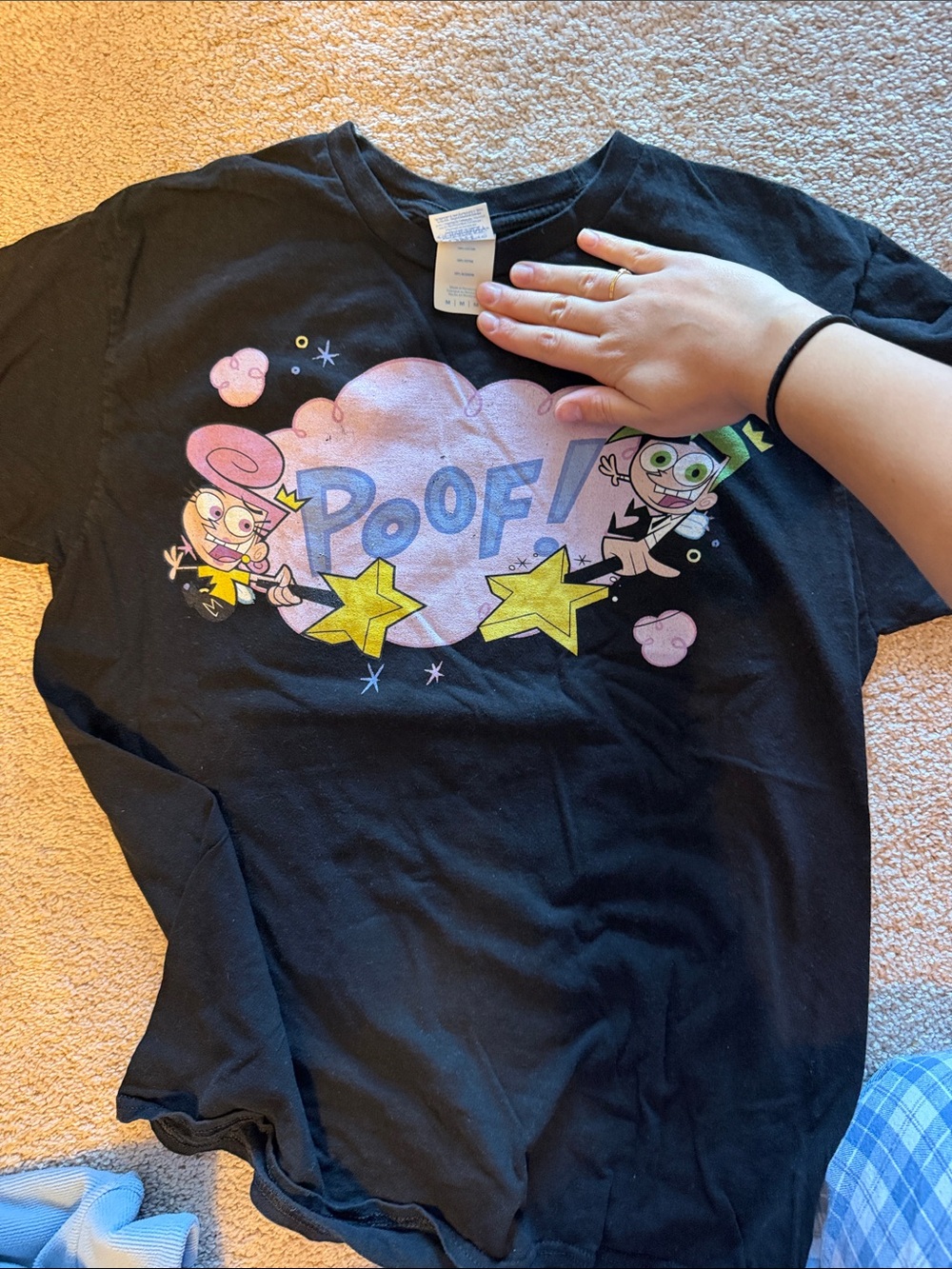 ' T-Shirt with Pink 'Poof' Cartoon Design